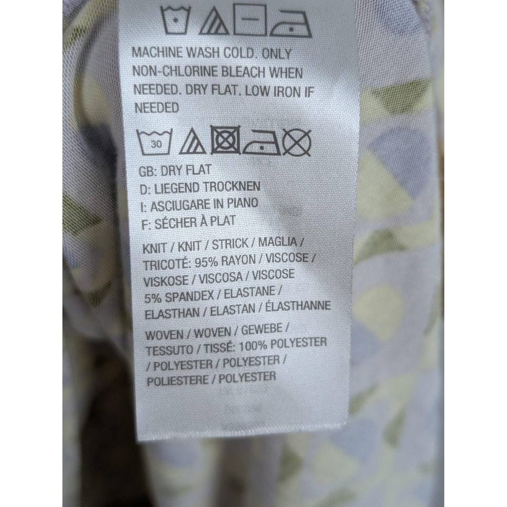 LOGO Lori Goldstein Tunic Shirt Womens 1X Yellow Geometric Asym Hem Chiffon‎ - Picture 5 of 7